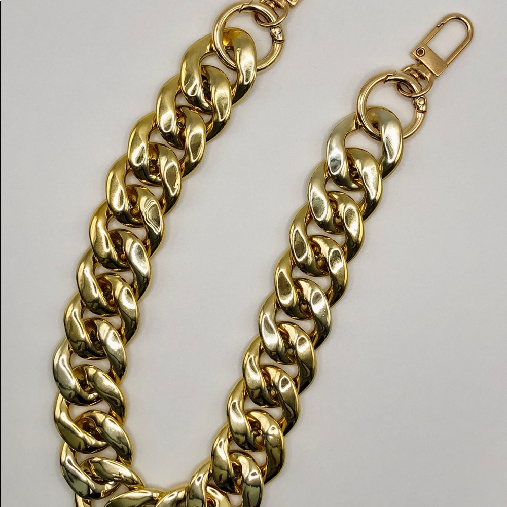 Chunky acrylic chain link bag strap, shiny gold, length 42cm